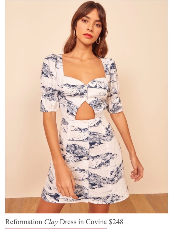 Reformation Dresses & Skirts - Linen Reformation Clay Dress in Covina. Blue & White Cutout Mini Dress.